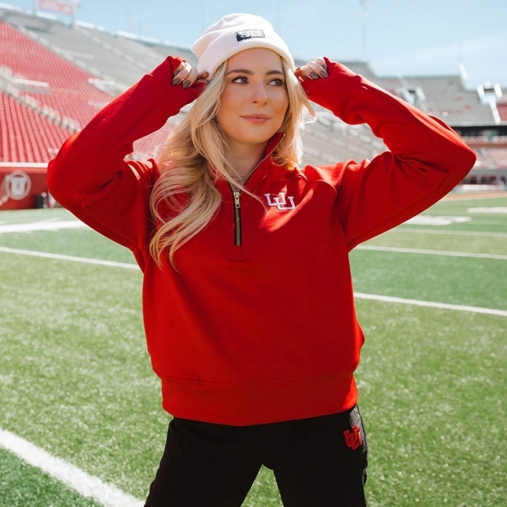 Albion Fit Collegiate Utah Oxford Quarter Zip Up Crimson Red Size Large